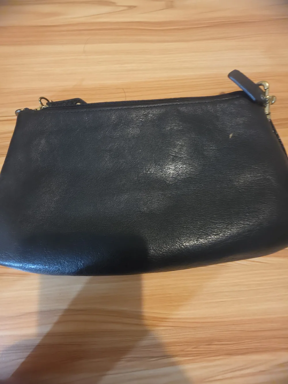 Coach Black Leather Wristlet with Gold Logo